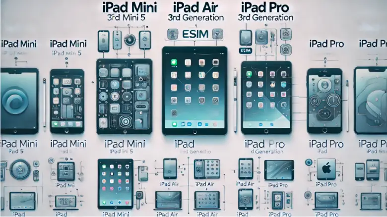 iPad mini、iPad Air、iPad ProのモデルごとのeSIM対応状況を示した表。