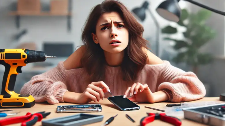 スマホを分解して困っている20代女性のイメージ画像